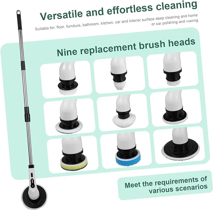 9 in 1 Electric Cleaning Scrubber, Replaceable Brush Heads - 90Mins Work Time